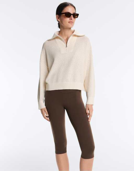 OYSHO Pullover aus Baumwollmix mit offenem Strick in hellem Ecru, 6 von 6