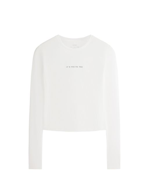 OYSHO - Råhvid langærmet T-shirt i teknisk stof med tekst, 6 af 6