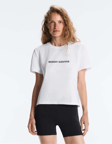 OYSHO - Råhvid T-shirt i bomuldsblanding med "monday survivor"-print - view 1