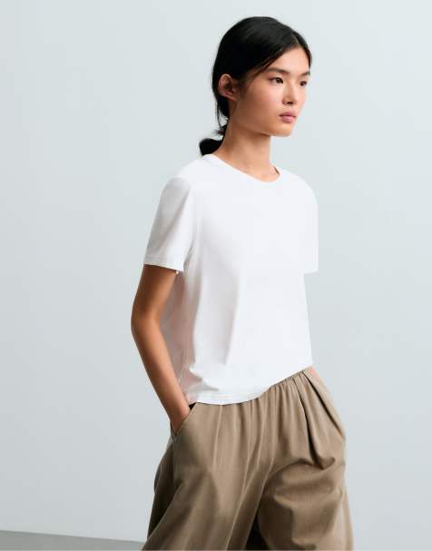 OYSHO - Råhvid T-shirt i bomuldsblanding med regular fit-pasform - view 1
