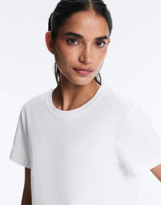 OYSHO - Råhvid T-shirt i bomuldsblanding med regular fit-pasform, 2 af 4