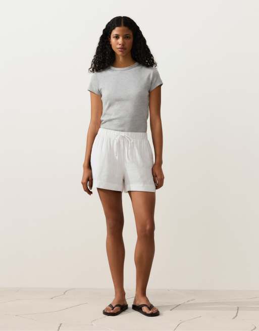 OYSHO - Råhvide shorts med mellemhøj talje i 100% hør, 2 af 4