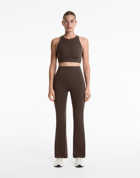 OYSHO Raise up compressive 80cm flare trousers in brown - view 1