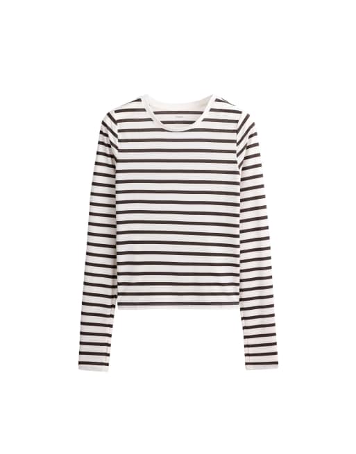 OYSHO randig långärmad teknisk t-shirt i brun, 6 av 6