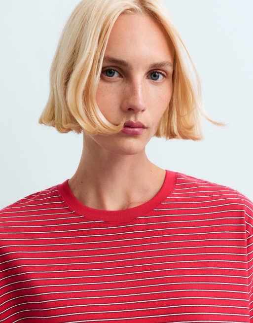 OYSHO randig t-shirt med korta ärmar i rött, 3 av 6