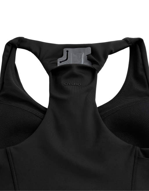 OYSHO Rapid dry medium support sports bra with pockets in black, 5 of 7