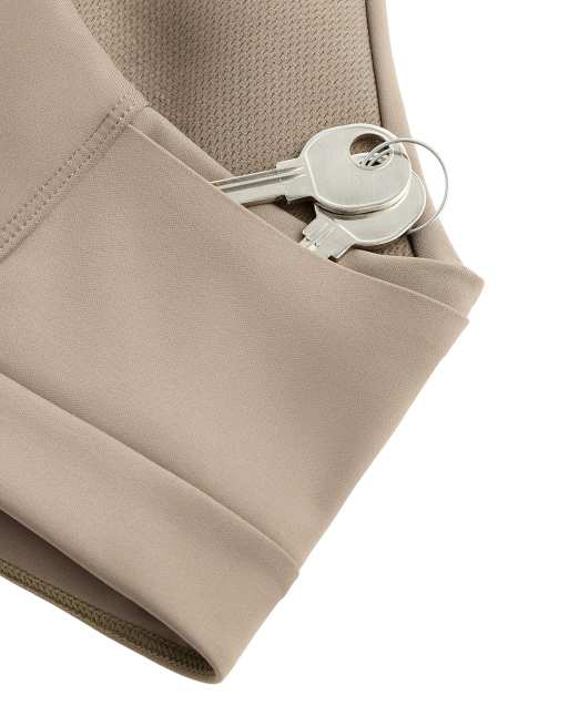OYSHO Rapid dry medium support sports bra with pockets in brown, 6 of 7