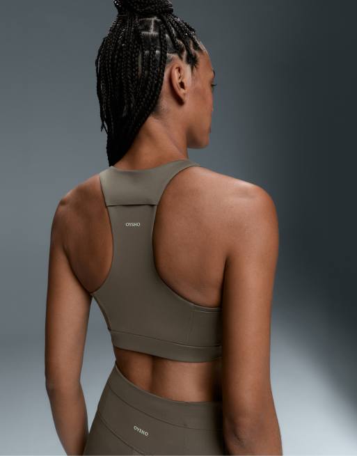 OYSHO Rapid dry medium support sports bra with pockets in coal, 3 of 7