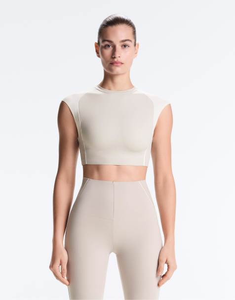 OYSHO Reflective compressive tank top in taupe