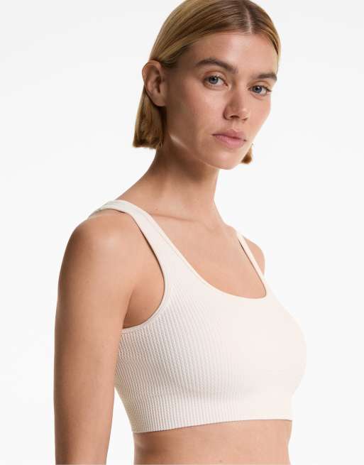 OYSHO - Reggiseno sportivo strutturato senza cuciture écru pallido