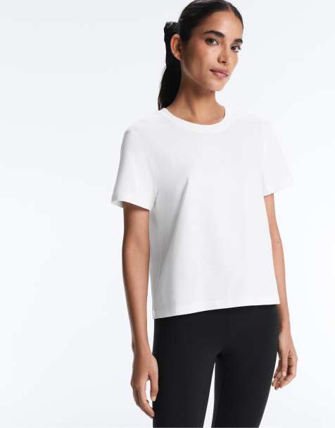 OYSHO Regular fit cotton blend short sleeve t-shirt in off-white