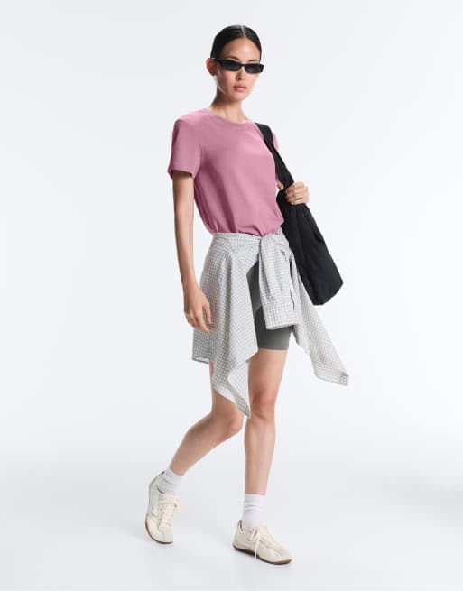 OYSHO Regular fit cotton blend short sleeve t-shirt in pink, 2 of 4