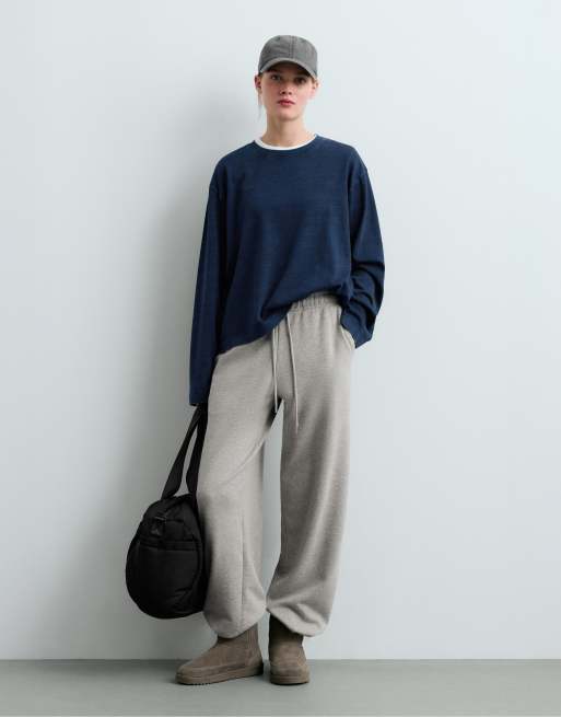 OYSHO Relaxed fit long-sleeved washed denim-effect t-shirt in dark petrol blue, 2 of 5