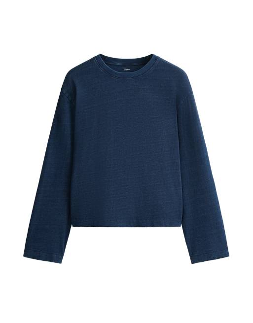 OYSHO Relaxed fit long-sleeved washed denim-effect t-shirt in dark petrol blue, 5 of 5