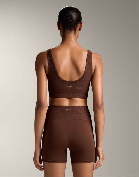 Oysho – Rib Comfortlux – Chokladbrun Henley-topp med öppen rygg - view 1