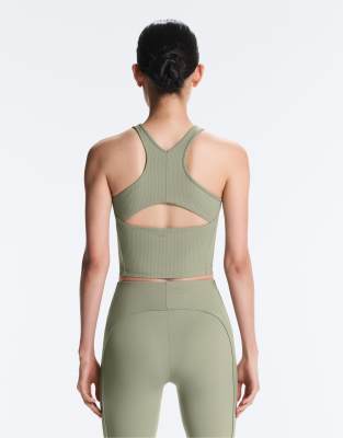 OYSHO Rib comfortlux halter tank top in light green