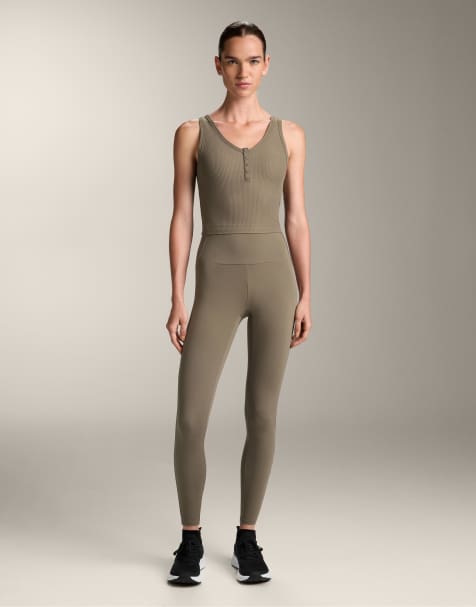 OYSHO Rib comfortlux open back henley tank top in grey
