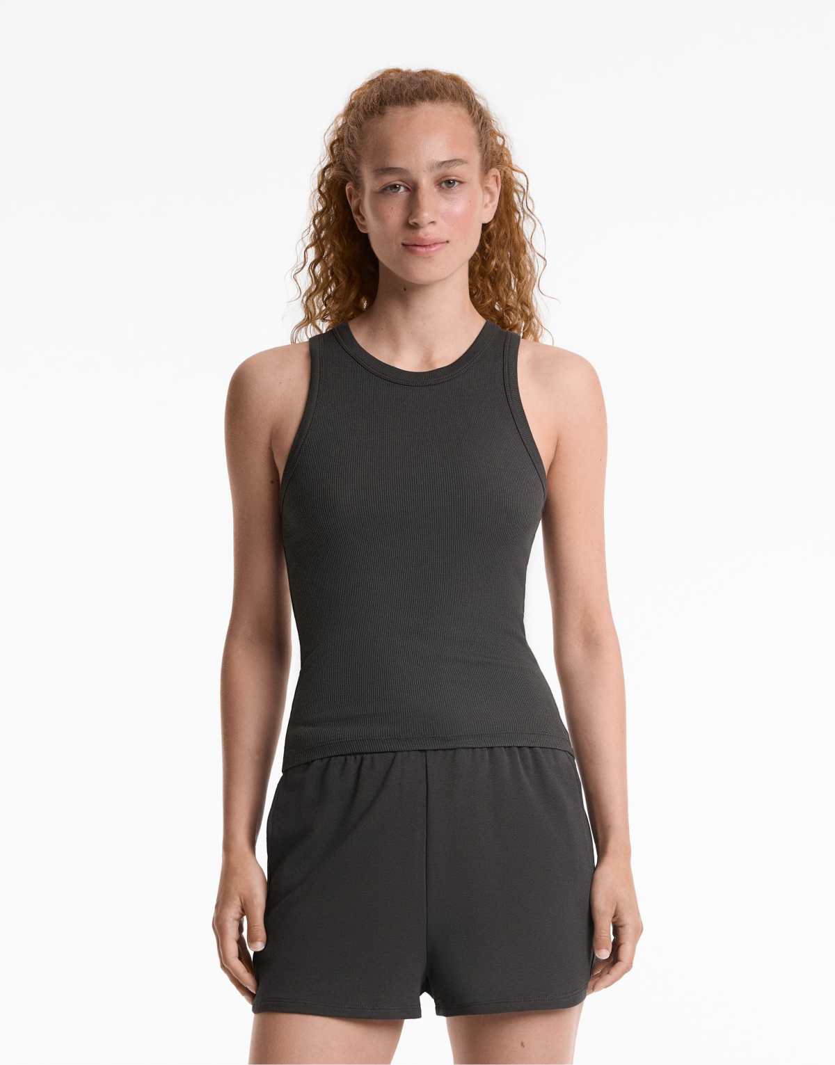 Oysho Rib halter top with cotton and modal in dark lead grey