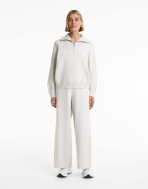 OYSHO Rib knit half-zip jumper in pale grey melange - view 1