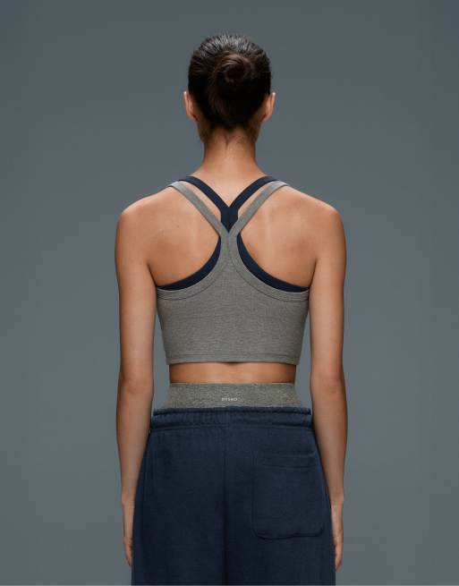 OYSHO Rib marl tank top / top overlay in grey and navy, 2 of 6