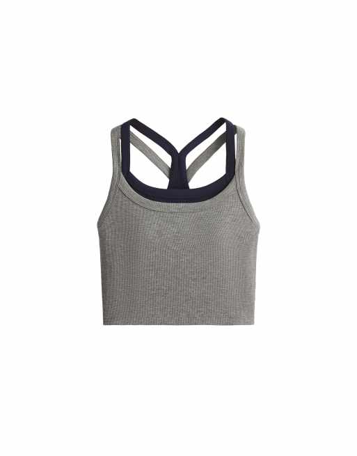 OYSHO Rib marl tank top / top overlay in grey and navy, 6 of 6