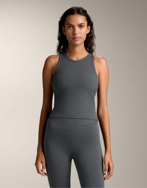 OYSHO Rib modal blend long tank top in anthracite grey - view 1