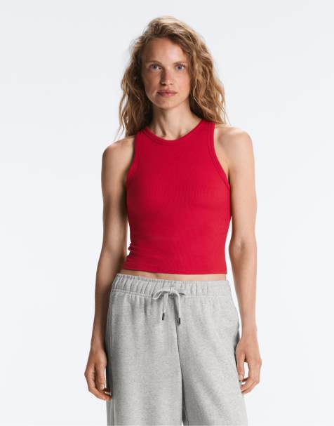 OYSHO Rib modal blend long tank top in bright red
