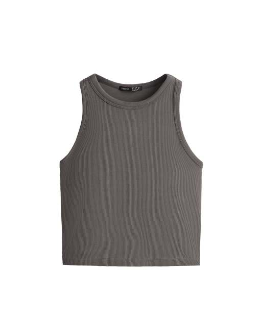 OYSHO Rib modal blend long tank top in coal, 7 of 7