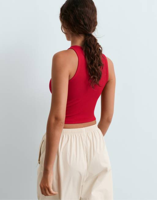 OYSHO Rib modal blend long tank top in strong red, 4 of 6