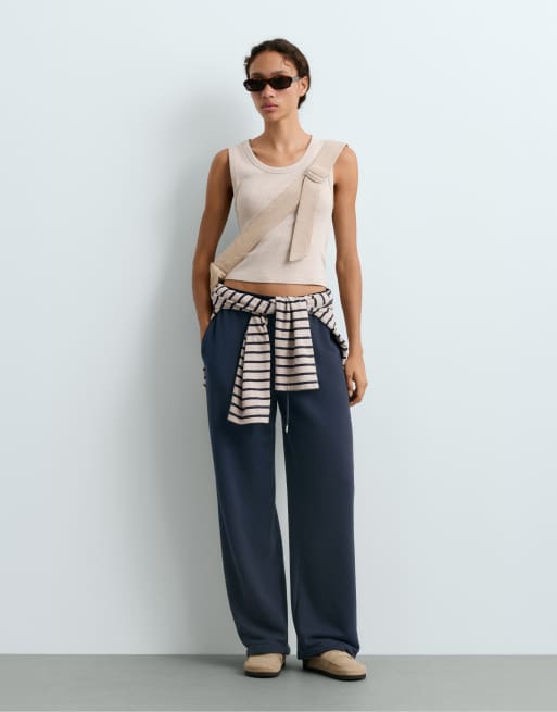 OYSHO Rib t-shirt with wide straps, cotton and modal in sand, 2 of 4