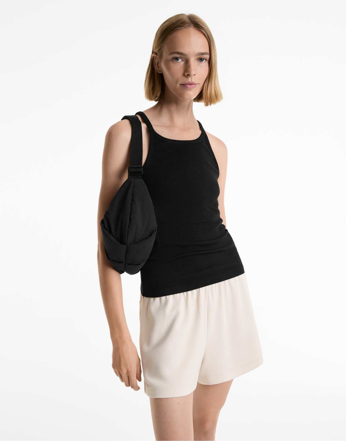 Oysho Rib thin strap top with cotton and modal in black