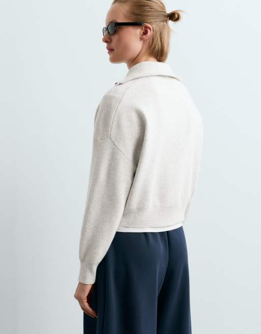 OYSHO Ribbed knit jacket in grey, 4 of 6