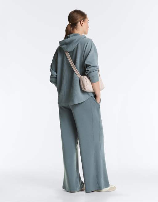 OYSHO Ribbed zip-up sweatshirt with soft-touch modal in grey blue, 3 of 4