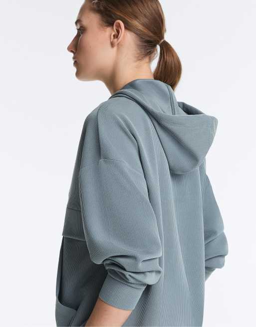 OYSHO Ribbed zip-up sweatshirt with soft-touch modal in grey blue, 4 of 4