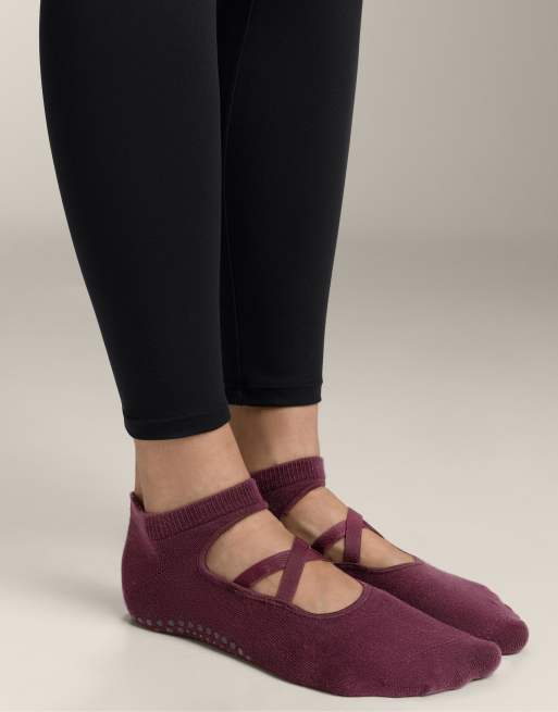 OYSHO – Röda strumpor för yoga och pilates med korsade remmar i bomullsmix, 2-pack