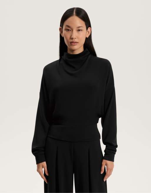 OYSHO – Rollkragen-Sweatshirt in Schwarz aus weichem Modal