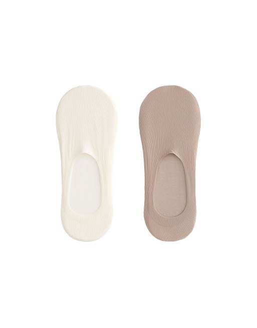 Oysho – Rosa och beige, osynliga, ribbade strumpor med hög skärning över fotryggen i mikrofiber, 2-pack