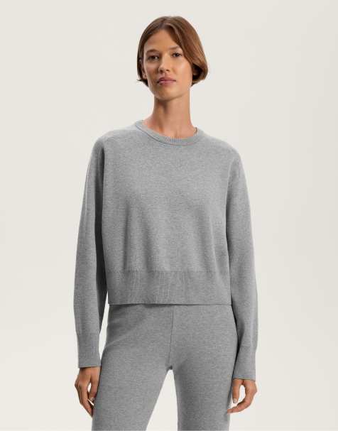 OYSHO Round neck knit jumper with rib details in grey - view 1