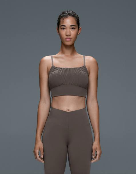 OYSHO Ruched light touch tank top in brown-khaki - view 1