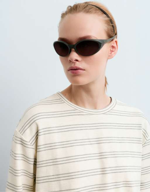 OYSHO Rustic striped relaxed long-sleeved t-shirt in pale ecru, 3 of 6