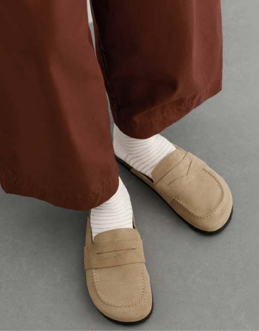 OYSHO - Sabot in camoscio color sabbia, 2 di 7