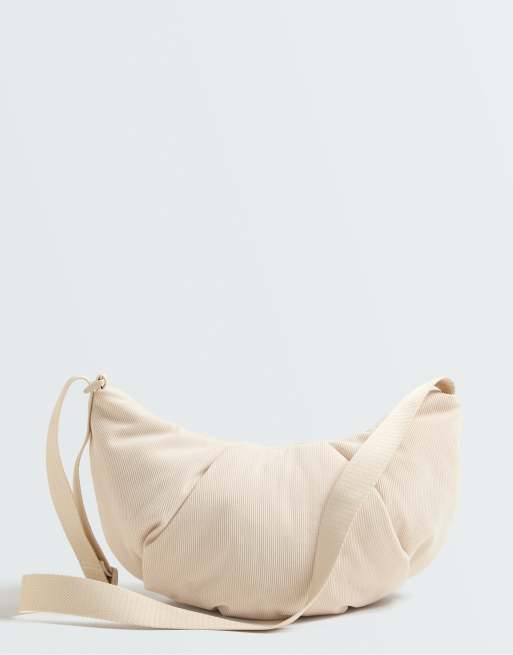 OYSHO sac bandoulière en micro-velours côtelé écru, 2 de 5