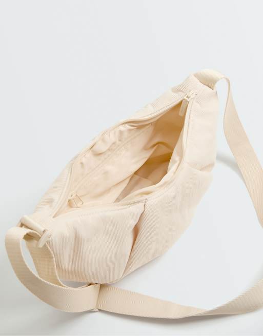 OYSHO sac bandoulière en micro-velours côtelé écru, 3 de 5