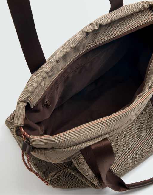OYSHO sac cabas à carreaux marron, 3 de 5