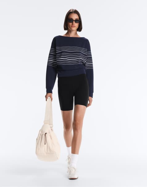 OYSHO Sailor stripe soft-touch sweatshirt with modal in navy - view 1