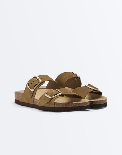 OYSHO – Sandalen aus Spaltleder in Maulwurfbraun mit Schnallen, 4 von 4