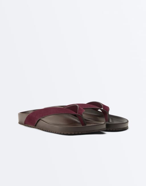 OYSHO - Sandali in pelle bordeaux, 4 di 4