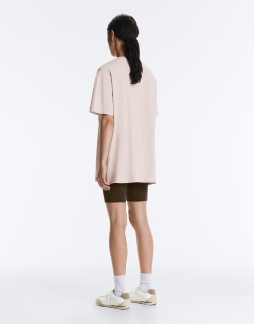 OYSHO – Sandfärgad t-shirt i oversize med korta ärmar av bomullsmix, 4 av 4