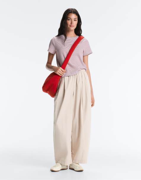 Oysho – Schmal zulaufende Hose aus 100% Baumwolle in blassem Nerzbraun mit Bundfalten - view 1