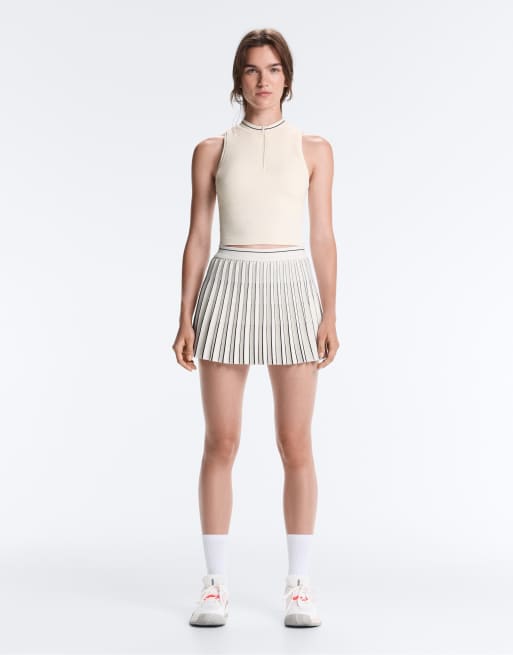 OYSHO Seamless sleeveless half-zip tank top in pale ecru | ASOS